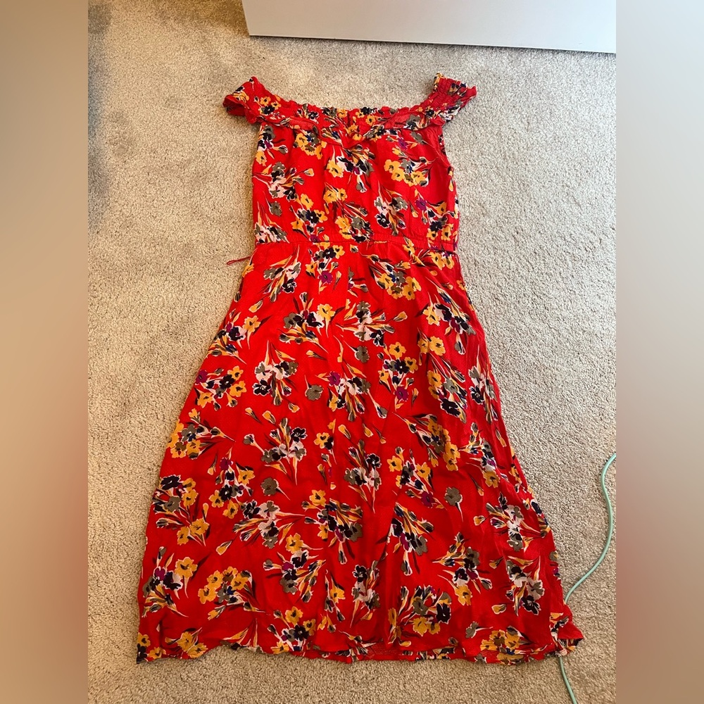 Anthropologie Red Floral Midi Dress